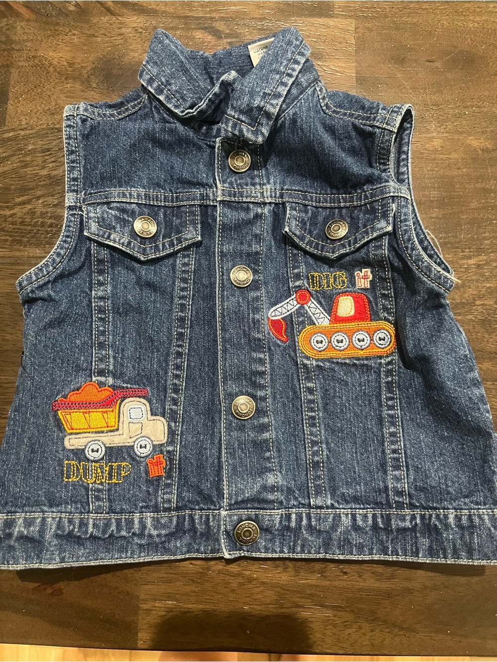 Sonoma Blue Denim Kids Vest Construction Dig Dump Haul Embroidered 12 months EUC